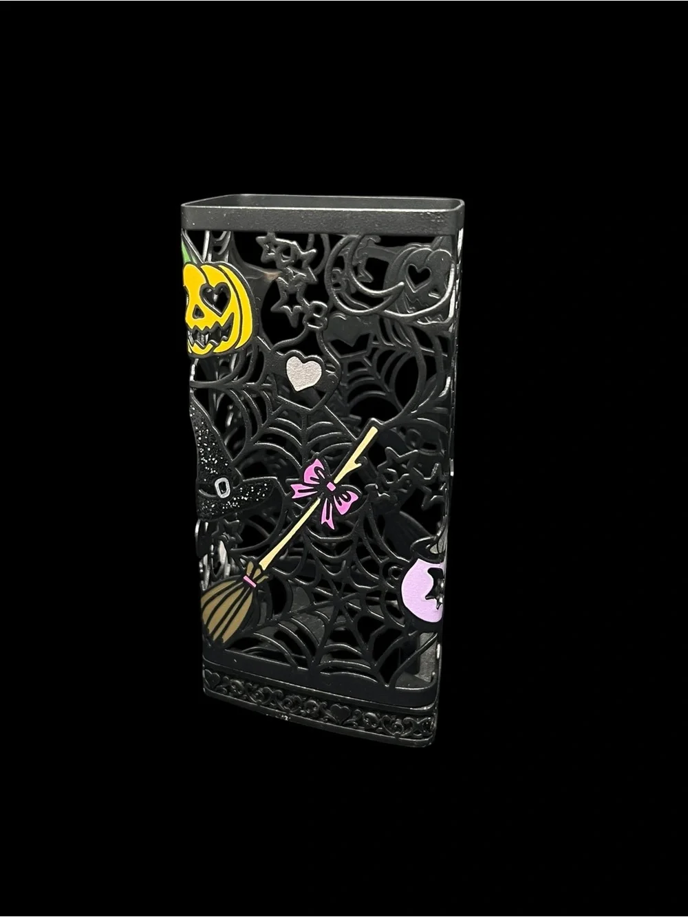 Halloween Witch Decorative Candle Holder - Black with Orange, Purple & Green